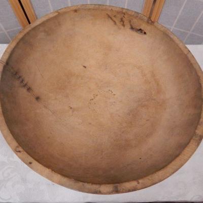 Primitive Wood Dough Bowl - 17-1/2" W x 6" H - Antique Patina & Use Markings 