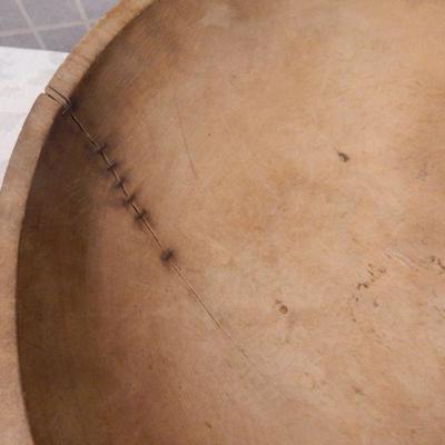 Primitive Wood Dough Bowl - 17-1/2" W x 6" H - Antique Patina & Use Markings 
