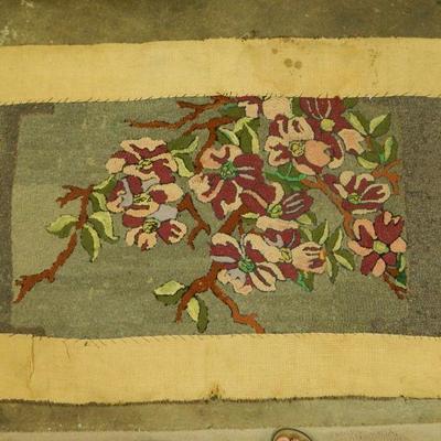 Vintage Grey & Floral Hooked Rug - 28" x 48"