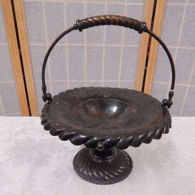 Floral Engraved Metal Basket w/ Handle 