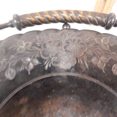 Floral Engraved Metal Basket w/ Handle 