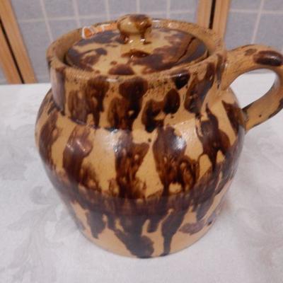 Chocolate Drizzle Crock w/ Lid and Handle 