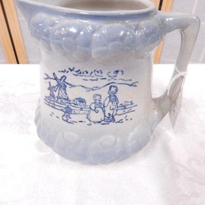 Blue & White Stoneware Pitcher - Dutch Scenery - 7-1/4" Tall
