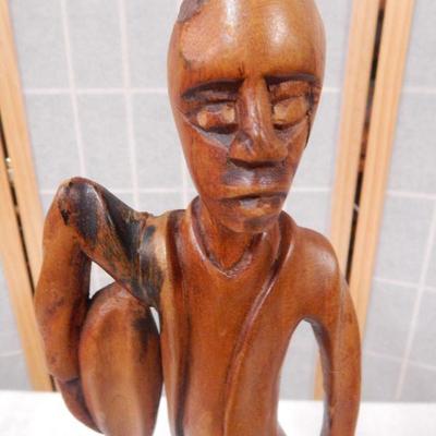 Wooden Sculpture - Man Carrying Fruit - 158-1/2" Tall 
