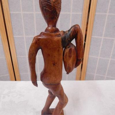 Wooden Sculpture - Man Carrying Fruit - 158-1/2" Tall 