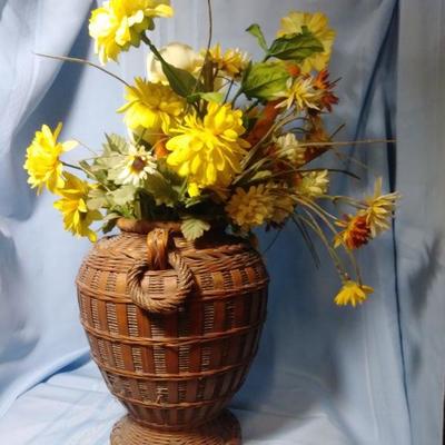 Wicker Flower Vase with Fake Flowers (Basket is 9"W x 10"H) 