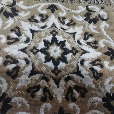 Full Size Tan Woven Comforter With Brown Scrolling and Fringe