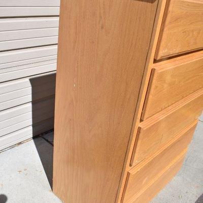 5 Drawer Wooden Dresser, 4'x31.5"x19" - Small Dent on Side & Below 3rd Drawer