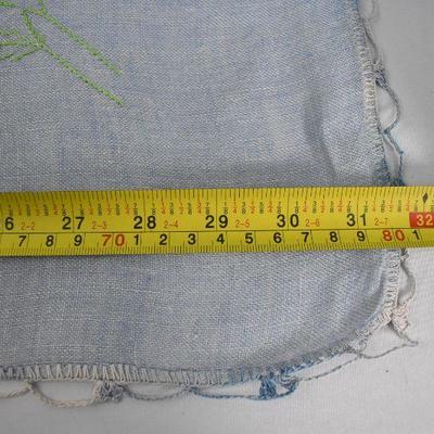 3 Pc Vintage Fabrics: Blue w/ Floral Embroidery, Yellow Stripe, & Pink Painted