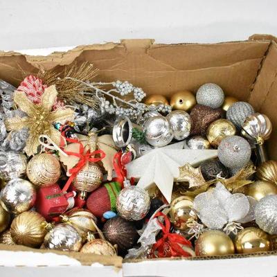 Box of Christmas Decor and Ornaments