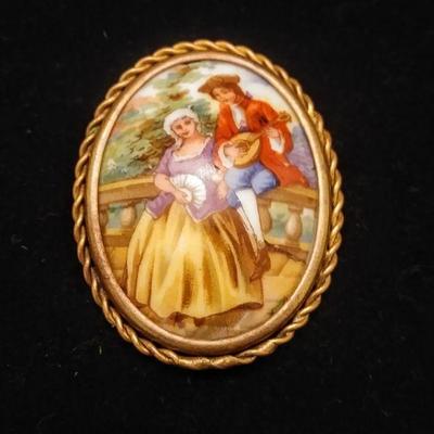 1890s Limoges Brooch (Made in France) 2"L x 1 1/2"W 