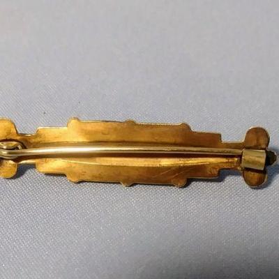 Victorian Gold Wash Bar Brooch with Ruby Center Stone