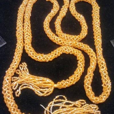 Long Gold Colored Bead Crochet Necklace 54"L