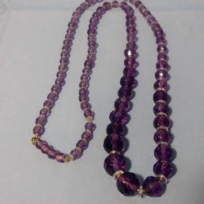 Vintage Amethyst Colored Glass Bead Necklace 25"L