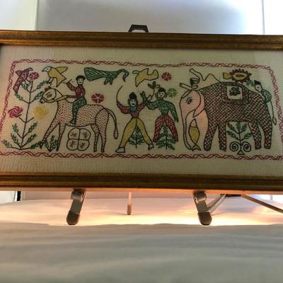 Framed Horse & Elephant quilted and embroidery