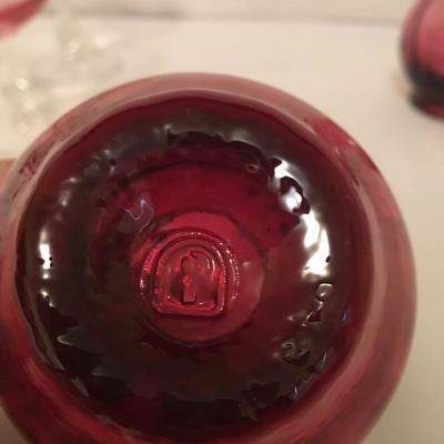 Lot 44 - Pink Stemware & Plates