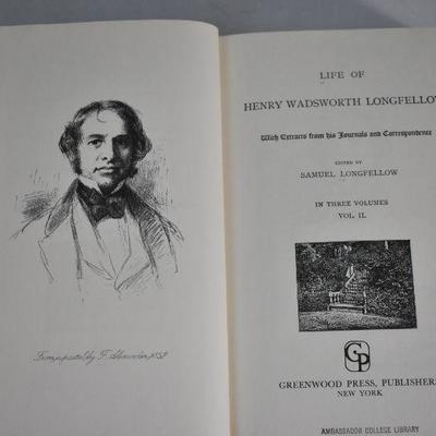 3 Hardcover Books: The Life of Henry Wadsworth Longfellow Vol 1-3, Vintage 1969