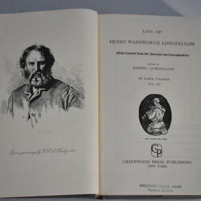3 Hardcover Books: The Life of Henry Wadsworth Longfellow Vol 1-3, Vintage 1969