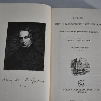 3 Hardcover Books: The Life of Henry Wadsworth Longfellow Vol 1-3, Vintage 1969