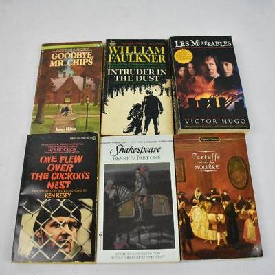 6 Paperback Books, Classics: Goodbye Mr Chips -to-Tartuffe