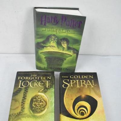 3 Hardcover Books, Young Adult: Harry Potter, Forgotten Locket, & Golden Spiral