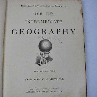 Antique 1895 Hardcover Book: Mitchell's Intermediate Geography WV Edition