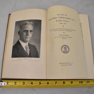 History of Columbia Commandery No. 2 Knights Templar - Vintage 1938 Hardcover