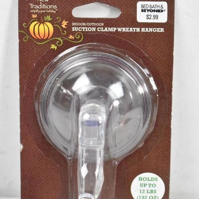 3x Suction Clamp Wreath Hangers, Indoor/Outdoor - New