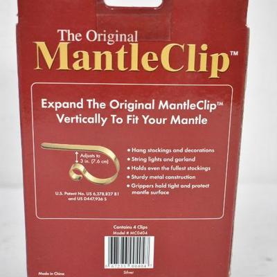 The Original Mantle Clip, Set of 4, SIlver Toned Metal - New