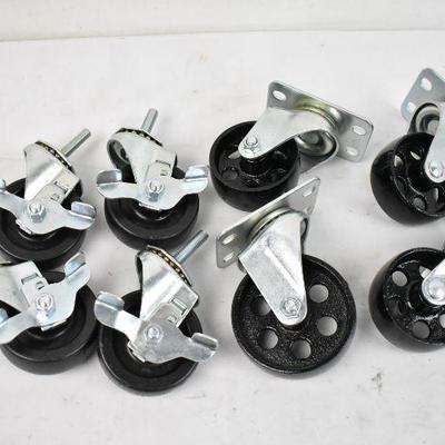 8 Caster Wheels: Four 2.75", One 3.5", and Three 2.875" - New