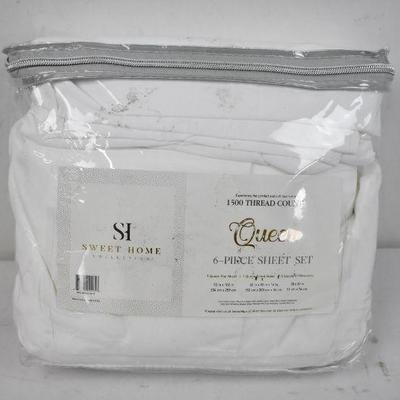 6 Piece Microfiber Egyptian Quality Deep Pocket Sheet Set, White, Queen - New