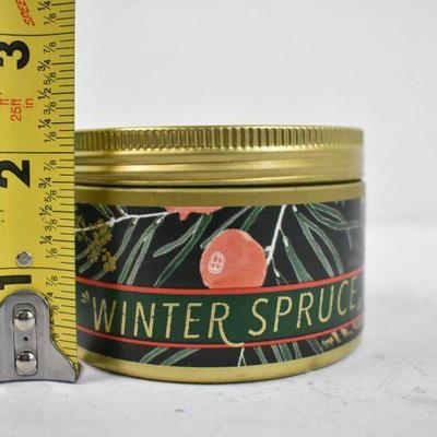 2 Candles: 12.8 oz Balsam in Green Glass, 4.1 oz Winter Spruce in Tin Can - New