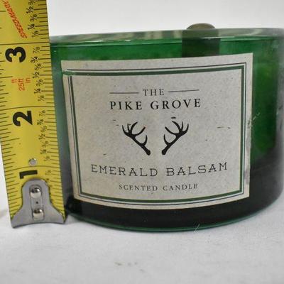 2 Candles: 12.8 oz Balsam in Green Glass, 4.1 oz Winter Spruce in Tin Can - New