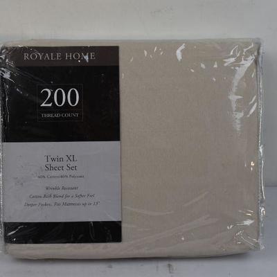 Twin XL Sheet Set, Easy Care, Taupe, Cotton Blend by Royale Home - New