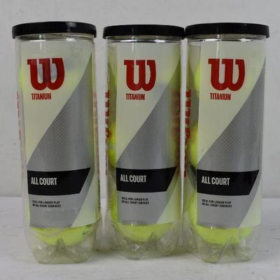 9 Wilson Titanium Tennis Balls, 3 Cans of 3 Balls - New