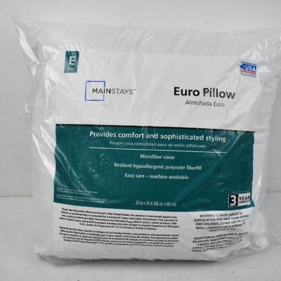 Euro Pillow Form by Mainstays 26" x 26" Machine Washable - New