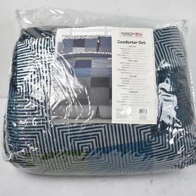 5 Piece Twin Size Geo Blocks Bed In A Bag Set, Blue/Green/Gray - New, $47 Retail