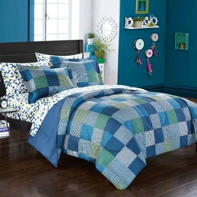 5 Piece Twin Size Geo Blocks Bed In A Bag Set, Blue/Green/Gray - New, $47 Retail