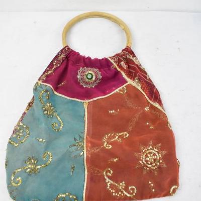 Hoop Handle Purse with Sequin Details