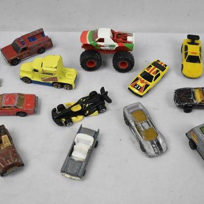 13 Piece Vintage Toy Cars Collection: 10 Hot Wheels (1974-2002) & More