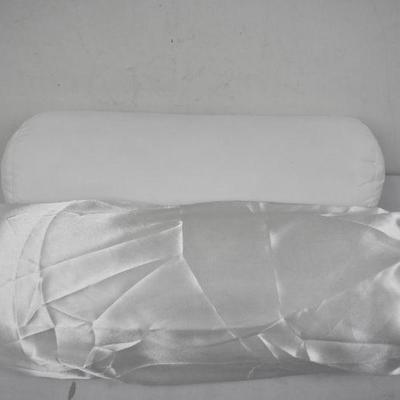 2 Pillows: Bolster/Neck with 1 Silky Satin Cover - New Condition