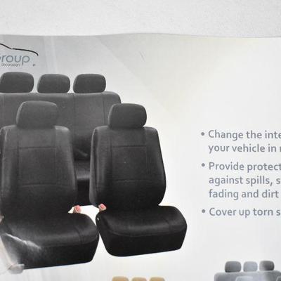 Car Seat Covers, Full Set, Black Faux Leather - Slight Damage as Shown