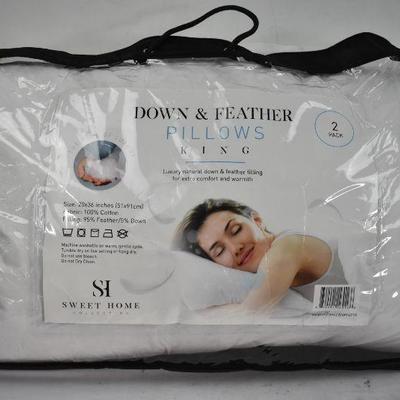 2 King Size Pillows: Down & Feather Natural Luxury