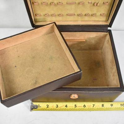 Jewelry Box, Brown Faux Leather, Tan Velvet-Like Inside - Needs Cleaning
