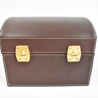 Jewelry Box, Brown Faux Leather, Tan Velvet-Like Inside - Needs Cleaning