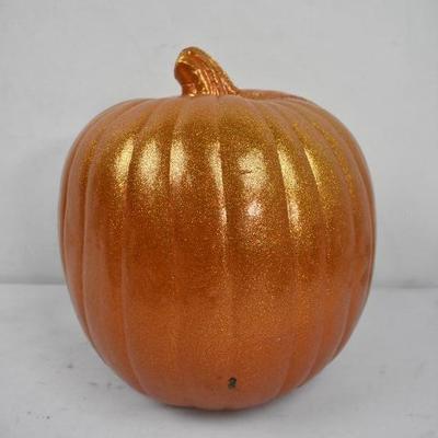 3 Piece Halloween Decor: 1 Sparkly Orange Pumpkin & 2 Witches