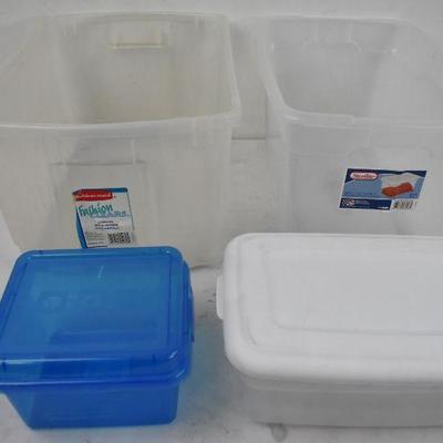 4 Storage Totes: 2 With Lids, 2 WITHOUT Lids