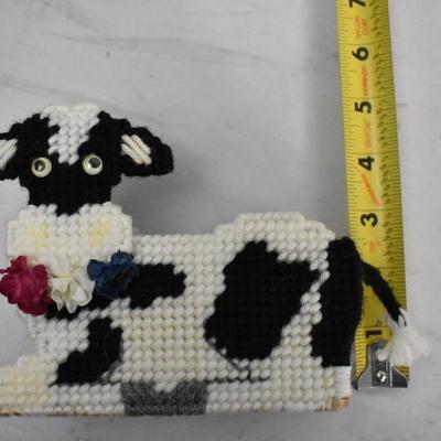 4 Piece Cow Decor: Cookie Jar, Napkin Holder, Wall Decor