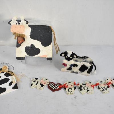 4 Piece Cow Decor: Cookie Jar, Napkin Holder, Wall Decor