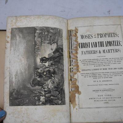 Antique 1860 Hardcover Book: Moses/Prophets, Christ/Apostles. Damaged & Fragile